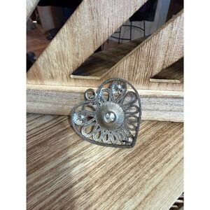Large Silver-Tone Heart Pendant •‎ Sparkling Center Stone • Costume Jewelry